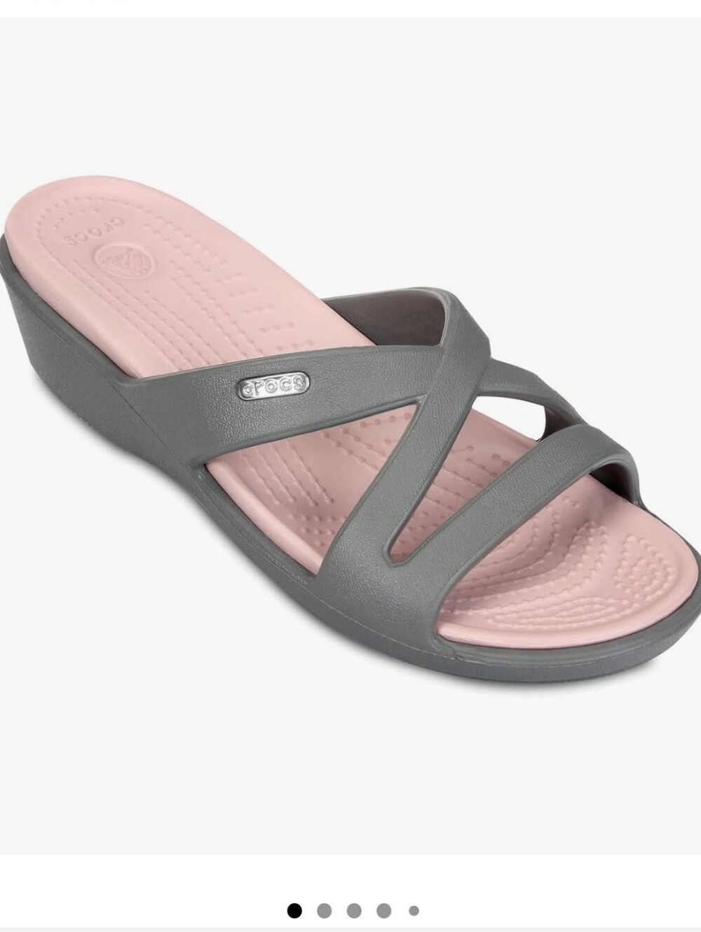 CROCS Women’s Pink Footbed with Gray Straps Slide Sandals